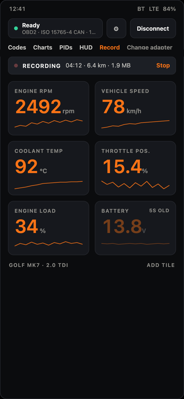 RevDash live gauges dashboard screenshot