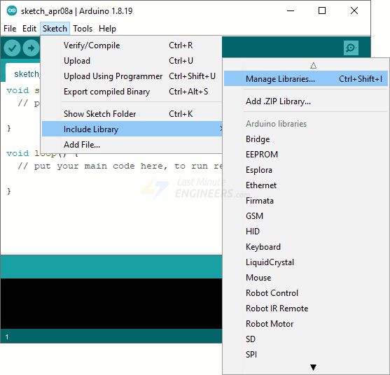 Arduino Library Manager menu